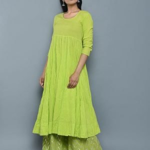 Cotton mul parrot green color suit set
