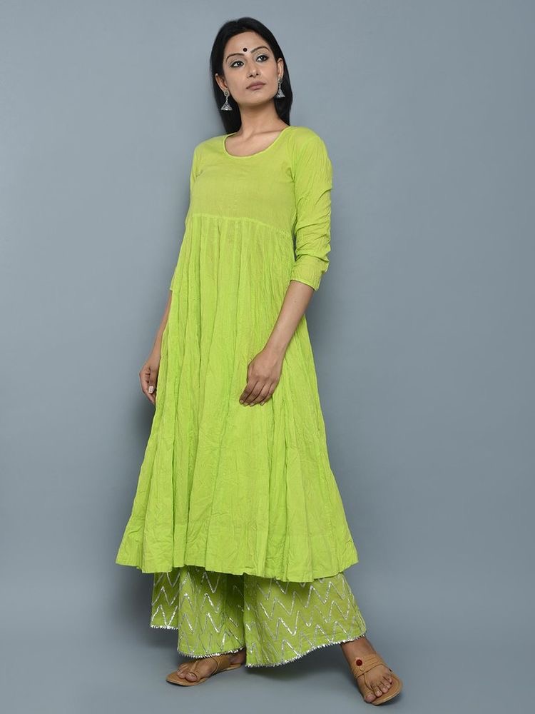 Parrot Green Long Frock With Long Cape Sleeve Designed By Monk –  AmithiFashions