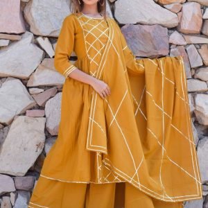 Cotton mul plazo rust color suit set