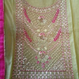 hand embroidered pista green chanderi suit fabric