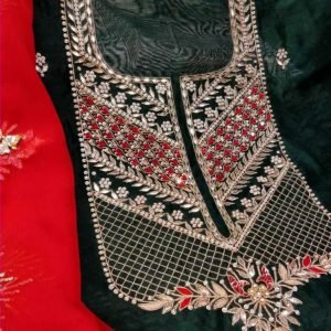 black chanderi suit with embroidered neck