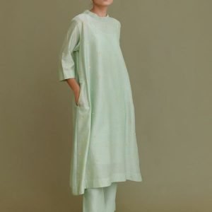 aqua color chanderi suit with mirror work